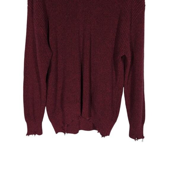 Pistola Womens Sweater Medium Burgundy Distressed Raw Hem Grunge Edgy Cozy Knit - Picture 5 of 13